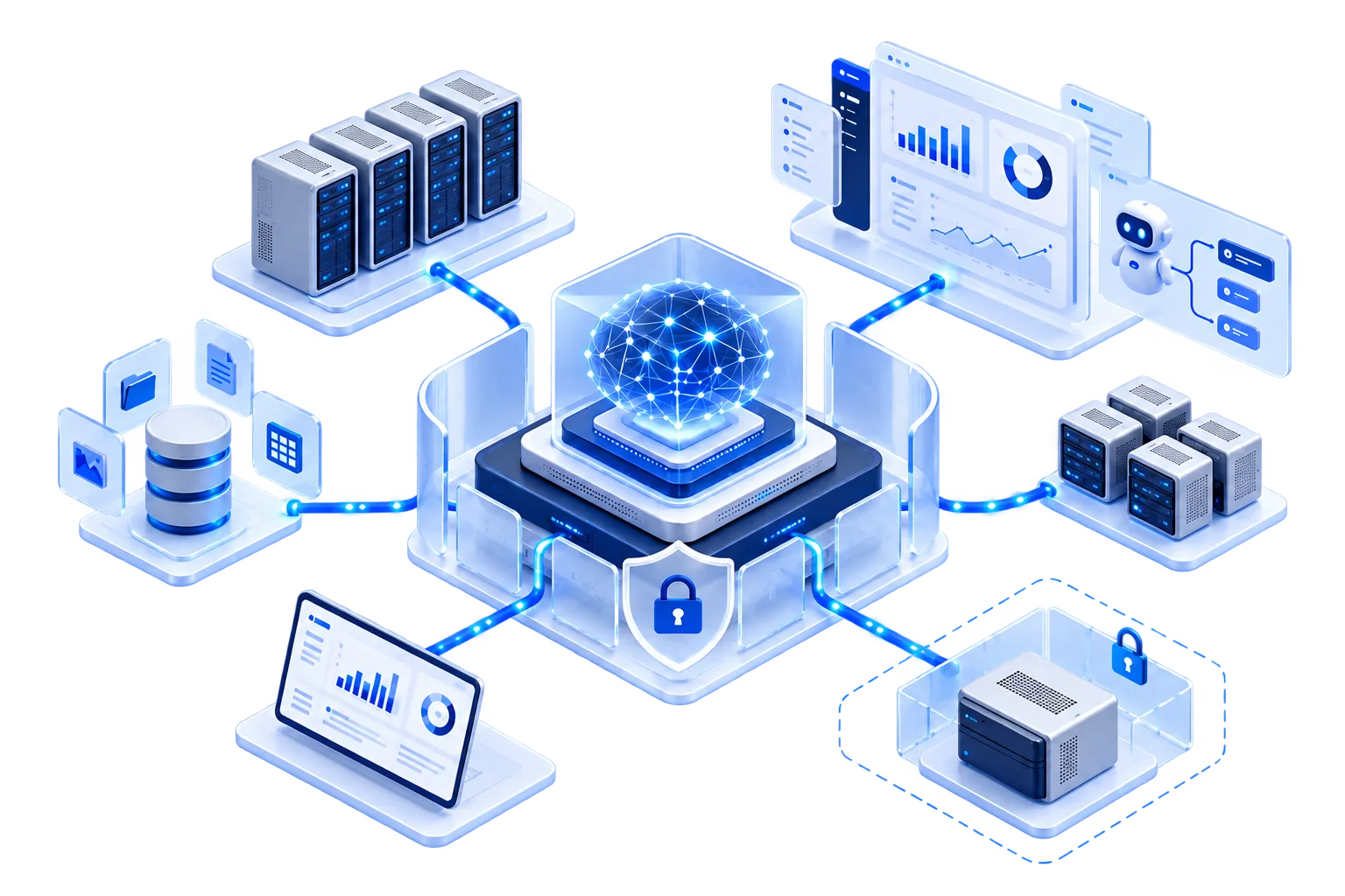 Private AI cybersecurity network hub with models, data, agents and secure infrastructure